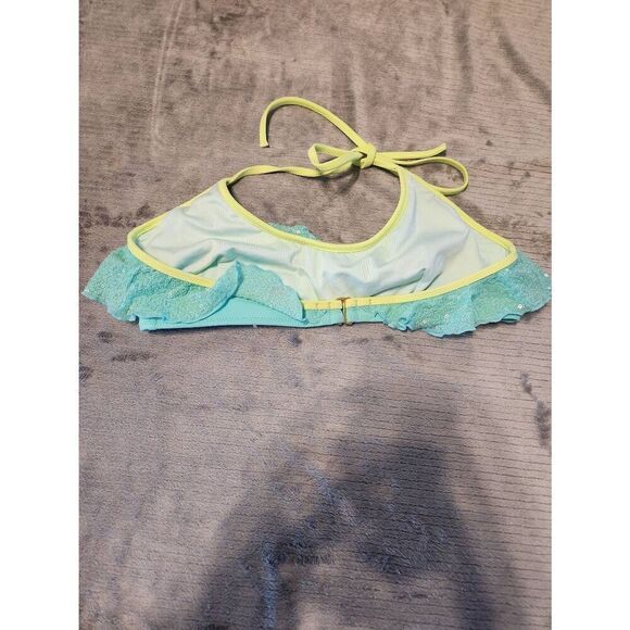 Victoria Secret Sequin Flounce Halter Swimsuit Bikini Top Size M Teal Blue - Picture 2 of 3